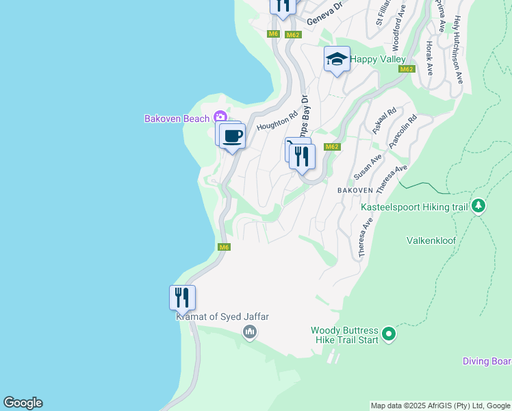 map of restaurants, bars, coffee shops, grocery stores, and more near 40 Rottingdean Road in Cape Town