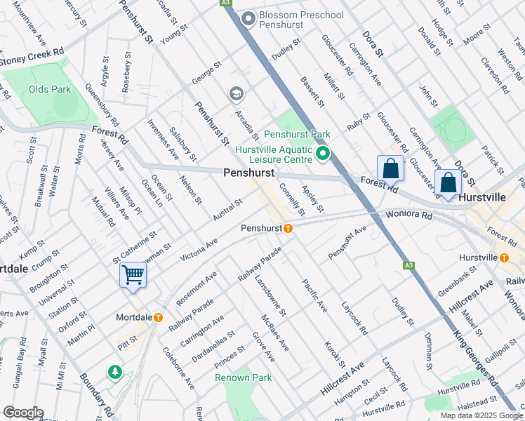 map of restaurants, bars, coffee shops, grocery stores, and more near 1 Victoria Avenue in Penshurst