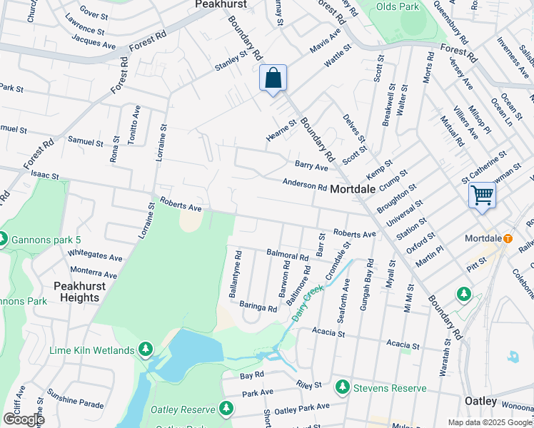 map of restaurants, bars, coffee shops, grocery stores, and more near 68-72 Roberts Avenue in Mortdale