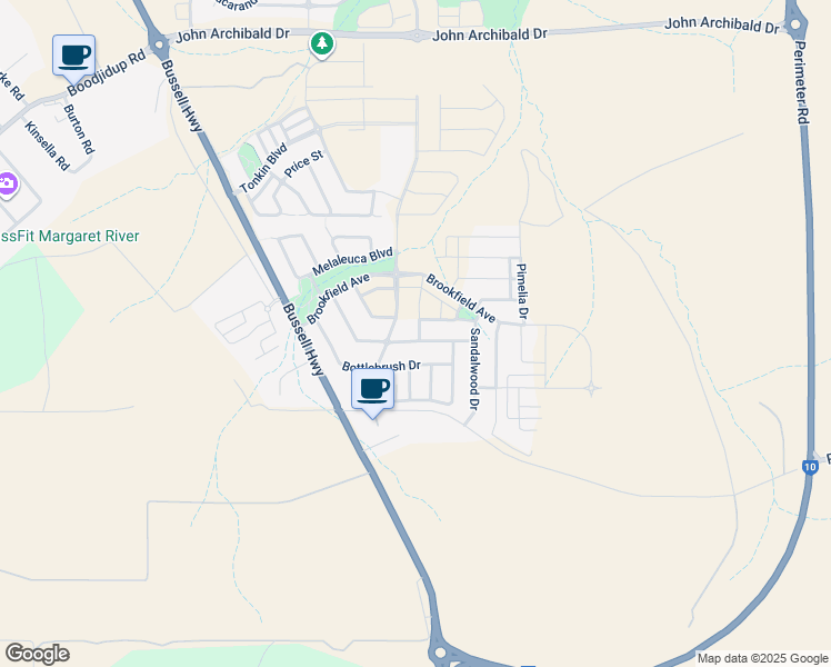map of restaurants, bars, coffee shops, grocery stores, and more near 29 Callistemon Drive in Margaret River
