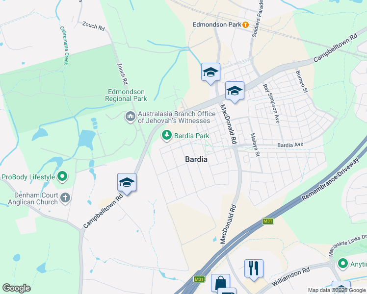 map of restaurants, bars, coffee shops, grocery stores, and more near 3 Mount Olympus Street in Bardia