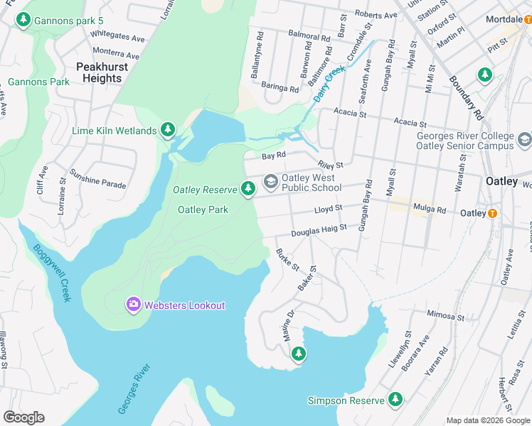 map of restaurants, bars, coffee shops, grocery stores, and more near 68 Lloyd Street in Oatley