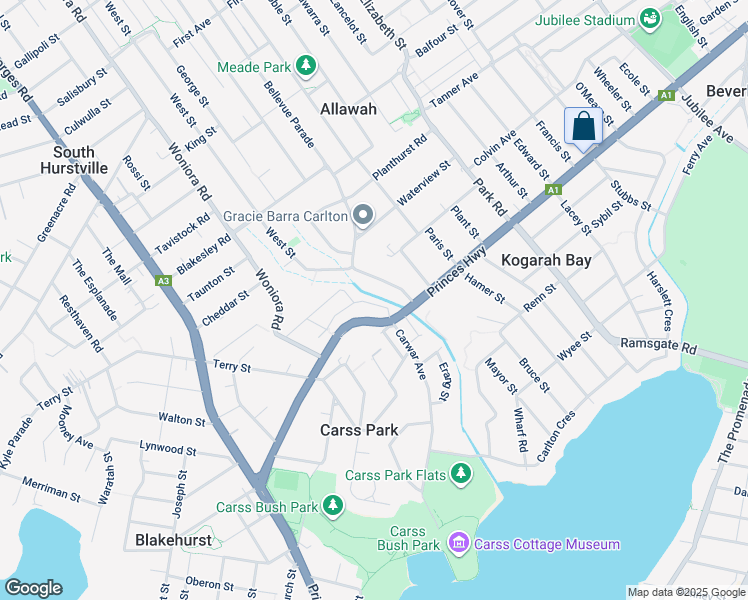 map of restaurants, bars, coffee shops, grocery stores, and more near 10 Betts Avenue in Blakehurst