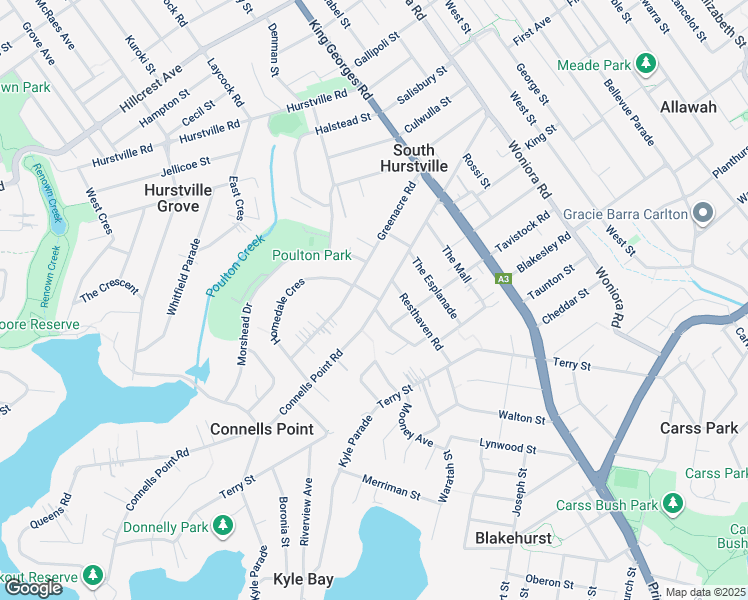 map of restaurants, bars, coffee shops, grocery stores, and more near 115 Connells Point Road in Connells Point