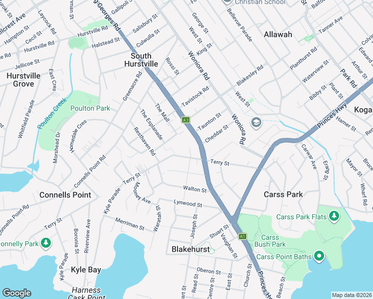 map of restaurants, bars, coffee shops, grocery stores, and more near 49 Terry Street in Blakehurst