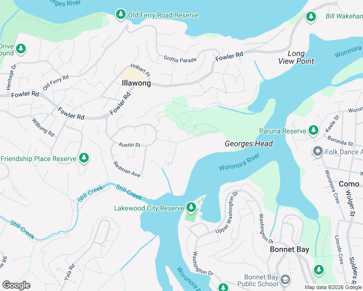 map of restaurants, bars, coffee shops, grocery stores, and more near 21 Sproule Road in Illawong