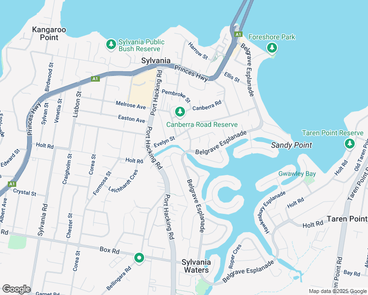 map of restaurants, bars, coffee shops, grocery stores, and more near 3 Richmond Avenue in Sylvania Waters