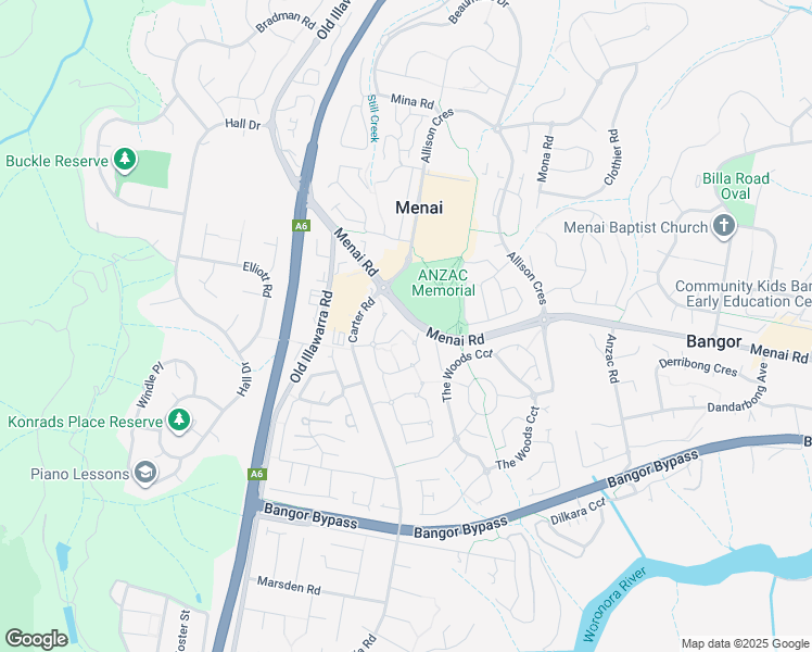 map of restaurants, bars, coffee shops, grocery stores, and more near 14 Hilloak Way in Menai