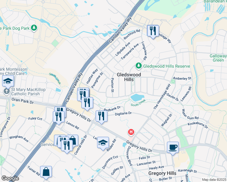 map of restaurants, bars, coffee shops, grocery stores, and more near 8 Paxton Street in Gledswood Hills