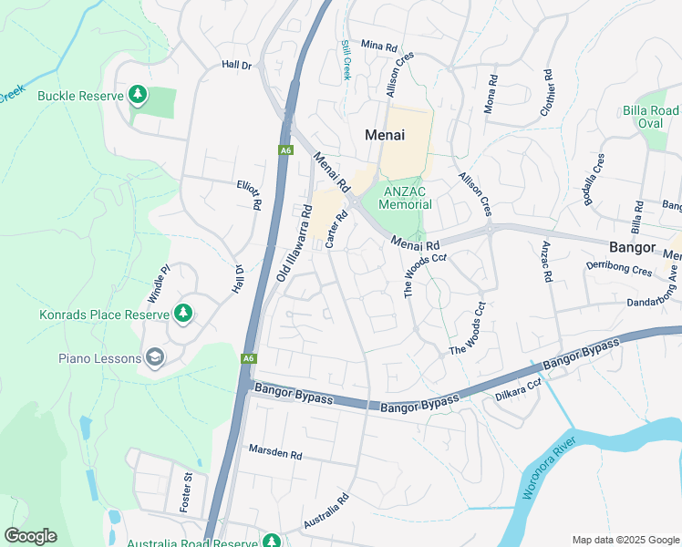 map of restaurants, bars, coffee shops, grocery stores, and more near 28 Carter Road in Menai