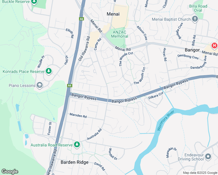 map of restaurants, bars, coffee shops, grocery stores, and more near 72 Carter Road in Menai