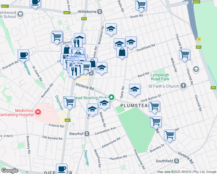 map of restaurants, bars, coffee shops, grocery stores, and more near in Cape Town