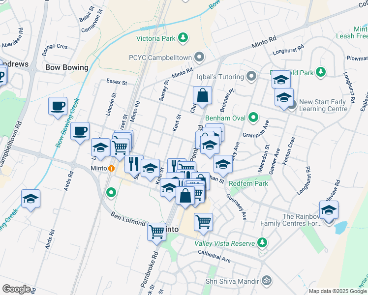 map of restaurants, bars, coffee shops, grocery stores, and more near 8 Margaret Street in Minto