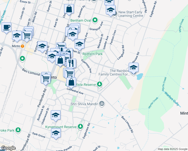 map of restaurants, bars, coffee shops, grocery stores, and more near 4 Smart Close in Minto