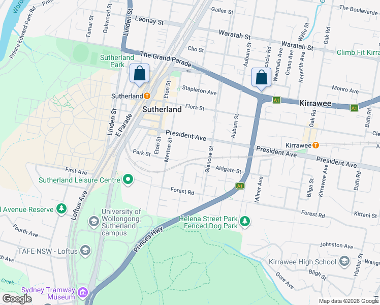map of restaurants, bars, coffee shops, grocery stores, and more near 58 Belmont Street in Sutherland