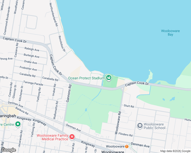 map of restaurants, bars, coffee shops, grocery stores, and more near 3 Foreshore Boulevard in Woolooware