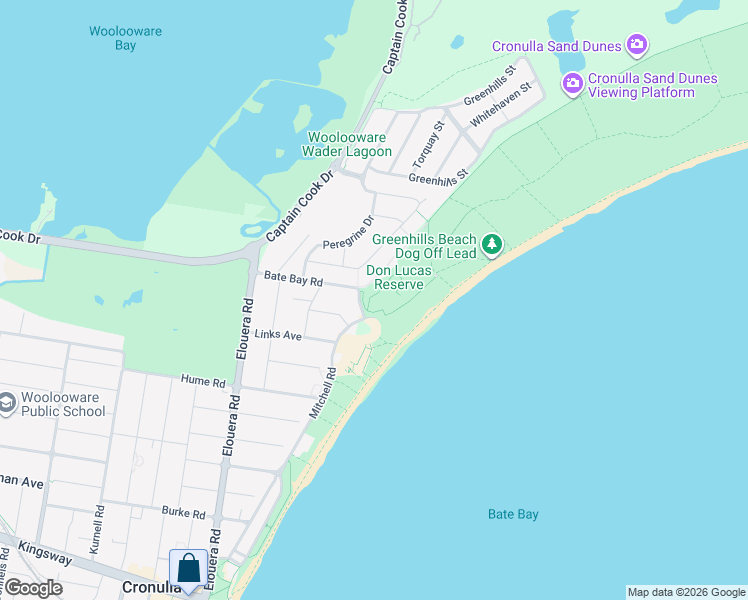 map of restaurants, bars, coffee shops, grocery stores, and more near 1R Mitchell Road in Cronulla