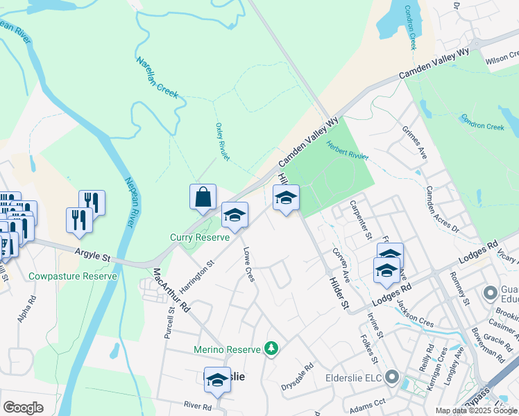 map of restaurants, bars, coffee shops, grocery stores, and more near 15 Harrington Street in Elderslie