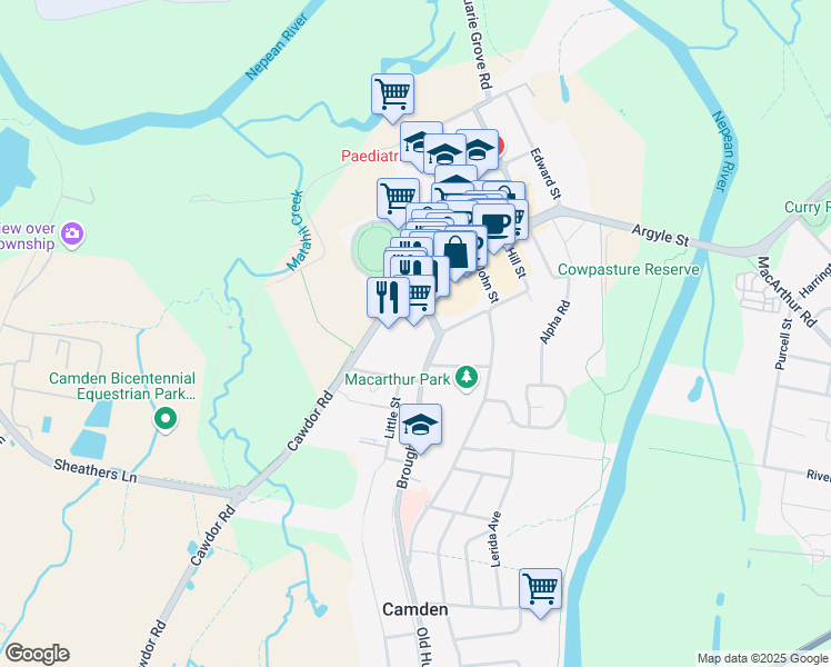 map of restaurants, bars, coffee shops, grocery stores, and more near 25 Murray Street in Camden
