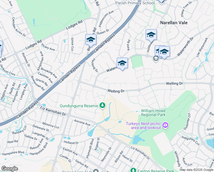 map of restaurants, bars, coffee shops, grocery stores, and more near 4 Light Body Way in Narellan Vale
