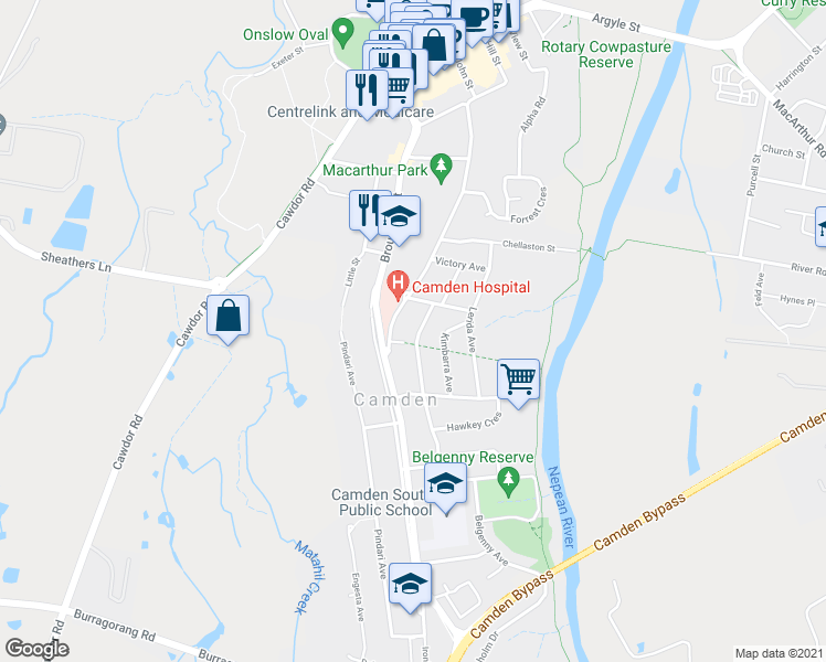 map of restaurants, bars, coffee shops, grocery stores, and more near 7 Murrandah Avenue in Camden
