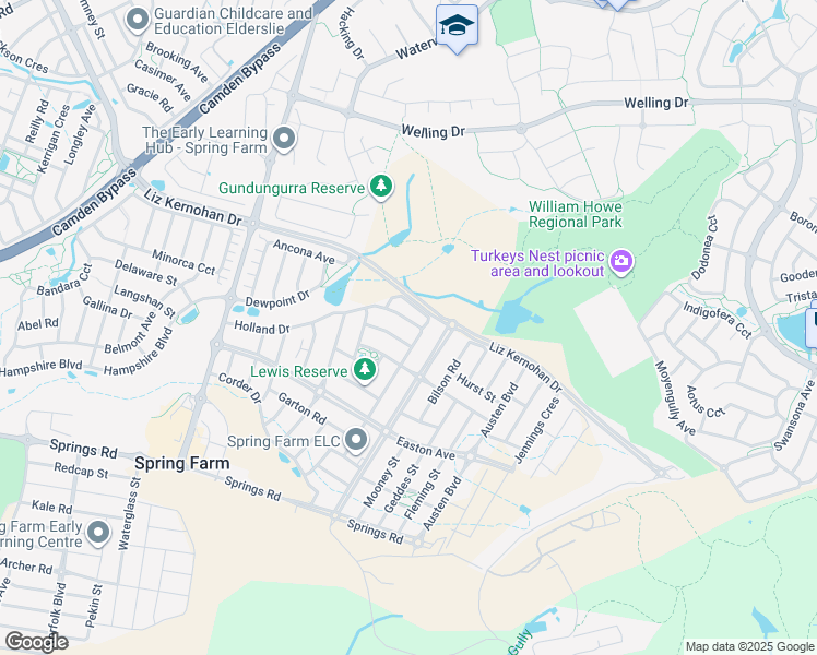 map of restaurants, bars, coffee shops, grocery stores, and more near 59 Holland Drive in Spring Farm