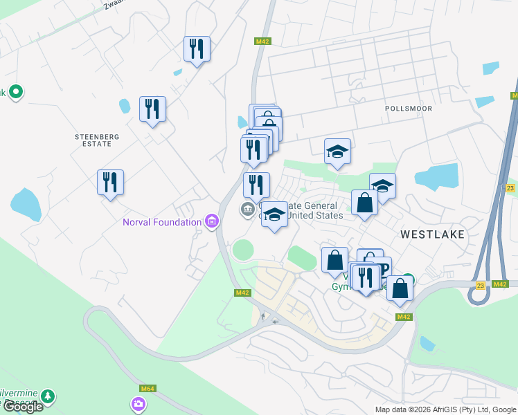 map of restaurants, bars, coffee shops, grocery stores, and more near Reddam Avenue in Cape Town