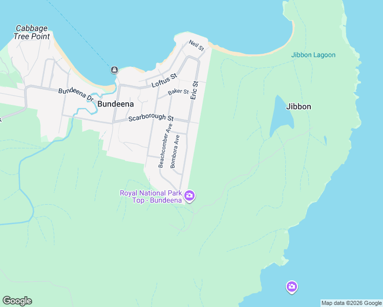 map of restaurants, bars, coffee shops, grocery stores, and more near 112 Eric Street in Bundeena