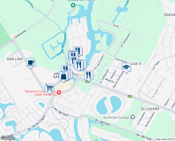 map of restaurants, bars, coffee shops, grocery stores, and more near 240 Avenida del Puerto in Rincón de Milberg