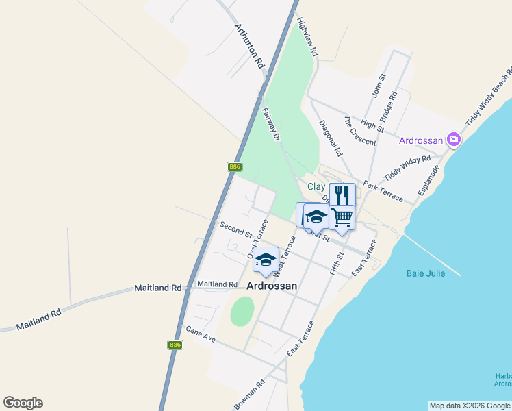 map of restaurants, bars, coffee shops, grocery stores, and more near 10 Sanders Street in Ardrossan