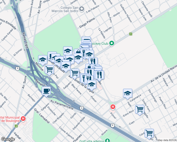 map of restaurants, bars, coffee shops, grocery stores, and more near in Martínez
