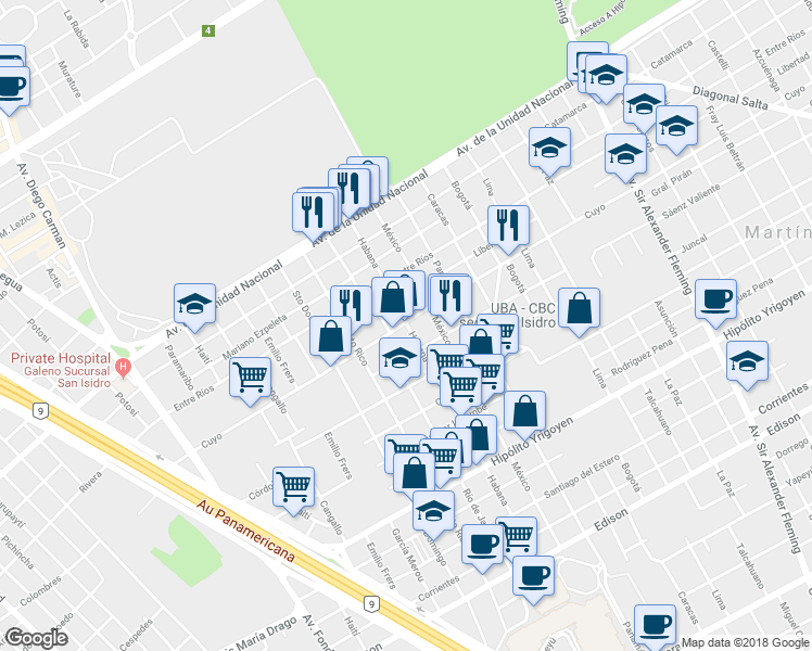 map of restaurants, bars, coffee shops, grocery stores, and more near 2607 Cuyo in Martínez