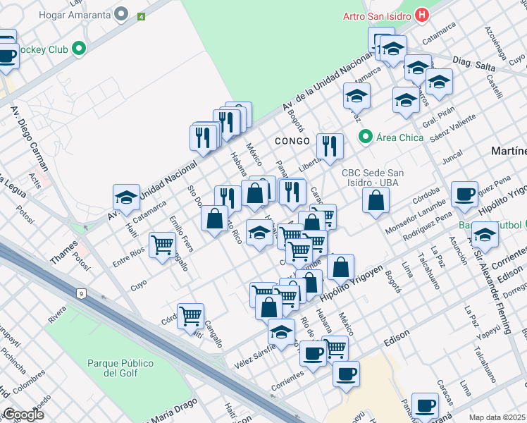 map of restaurants, bars, coffee shops, grocery stores, and more near 2607 Cuyo in Martínez