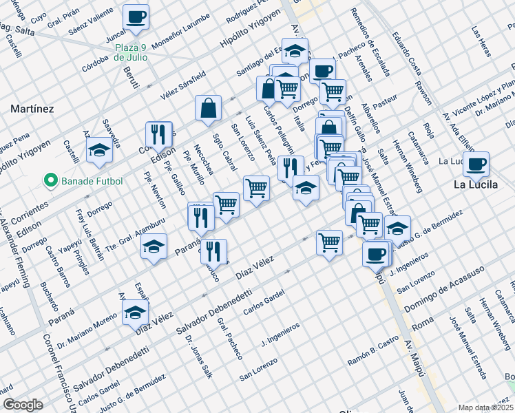 map of restaurants, bars, coffee shops, grocery stores, and more near 3770 Sargento Cabral in Martínez
