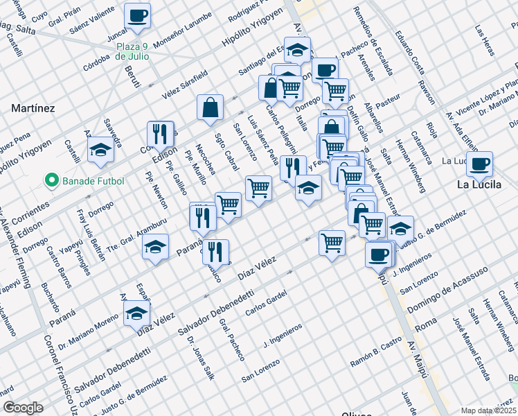 map of restaurants, bars, coffee shops, grocery stores, and more near 3770 Sargento Cabral in Martínez