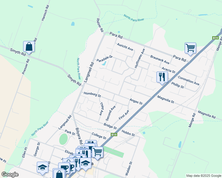 map of restaurants, bars, coffee shops, grocery stores, and more near 43 Angas Street in Tanunda