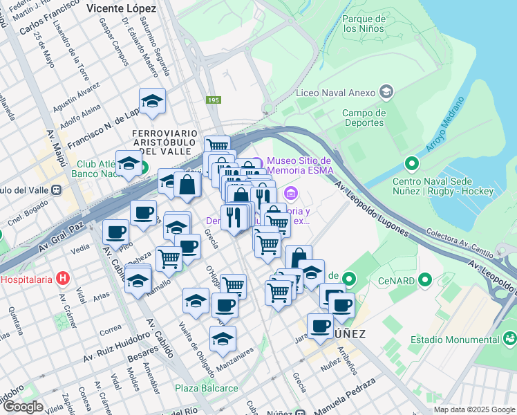 map of restaurants, bars, coffee shops, grocery stores, and more near 1722 Ramallo in Buenos Aires