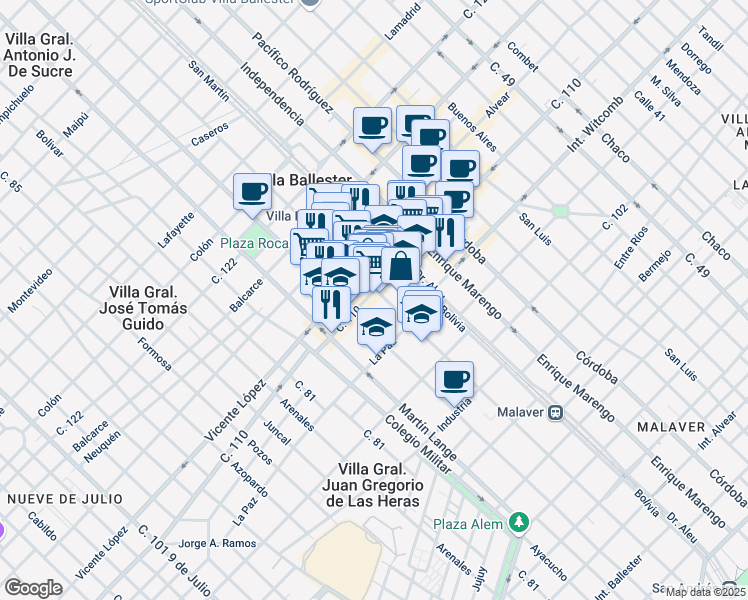 map of restaurants, bars, coffee shops, grocery stores, and more near in Villa Ballester