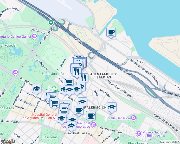 map of restaurants, bars, coffee shops, grocery stores, and more near 3302 Ortiz de Ocampo in Buenos Aires