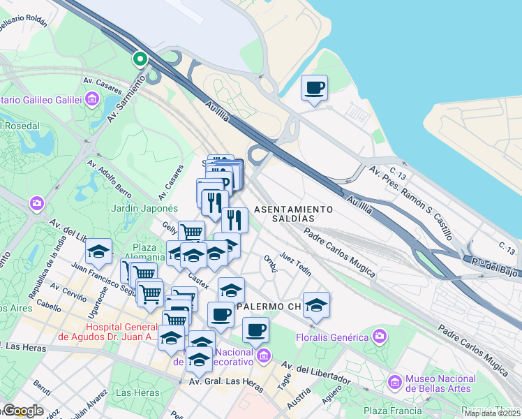 map of restaurants, bars, coffee shops, grocery stores, and more near 3302 Ortiz de Ocampo in Buenos Aires