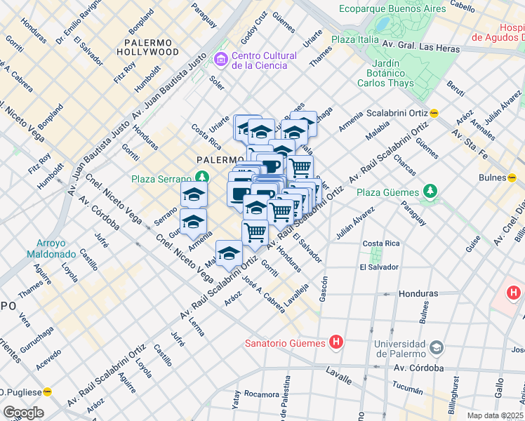map of restaurants, bars, coffee shops, grocery stores, and more near 4602 El Salvador in Comuna 14
