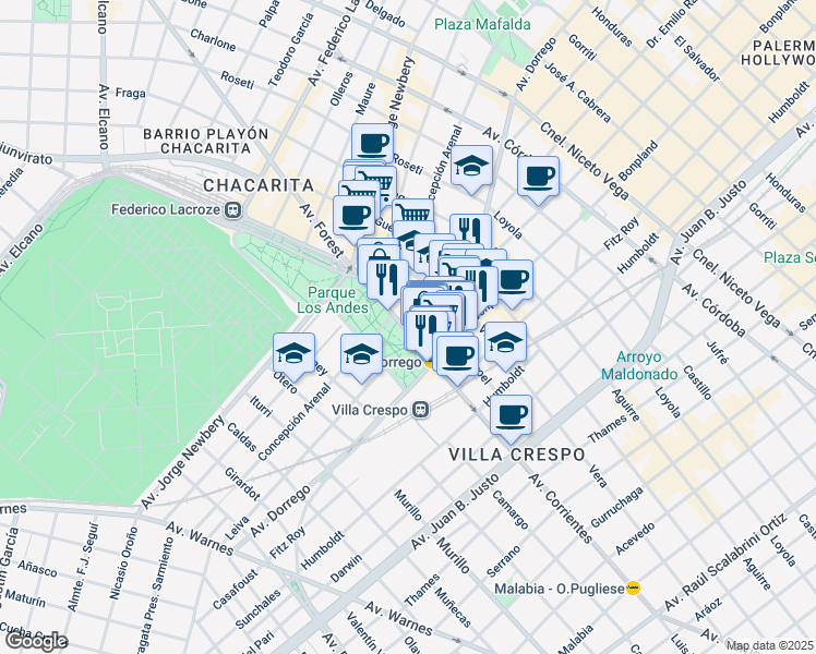 map of restaurants, bars, coffee shops, grocery stores, and more near 6287 Avenida Corrientes in BPA