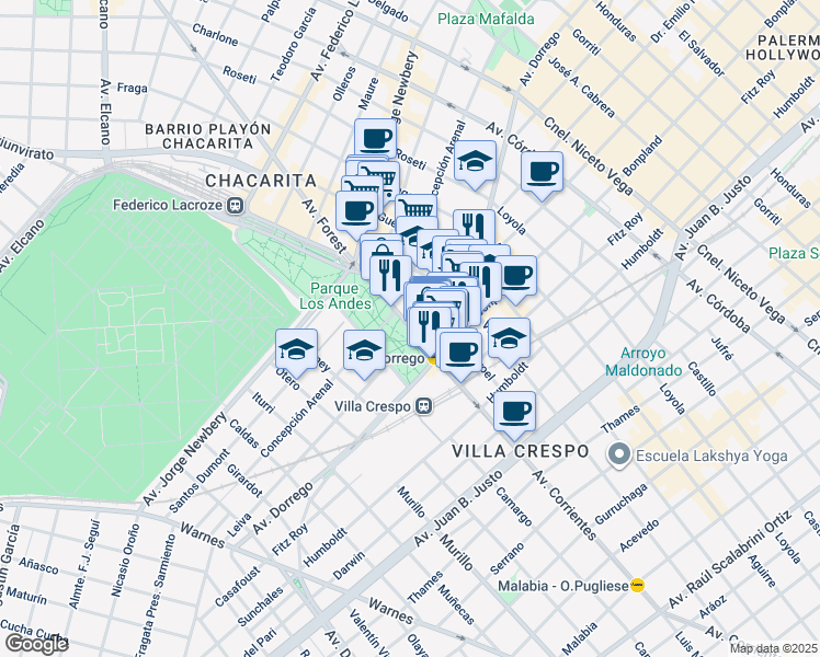 map of restaurants, bars, coffee shops, grocery stores, and more near 6287 Avenida Corrientes in BPA