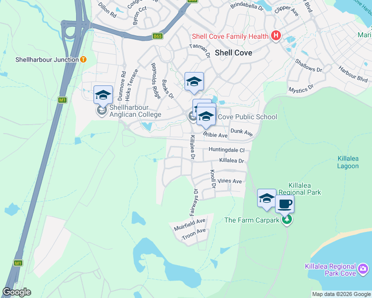 map of restaurants, bars, coffee shops, grocery stores, and more near 3 Laguna Close in Shell Cove