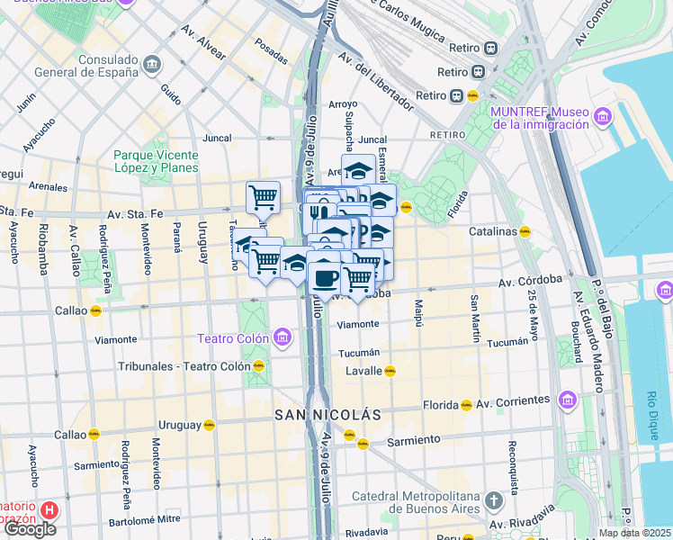 map of restaurants, bars, coffee shops, grocery stores, and more near in Buenos Aires