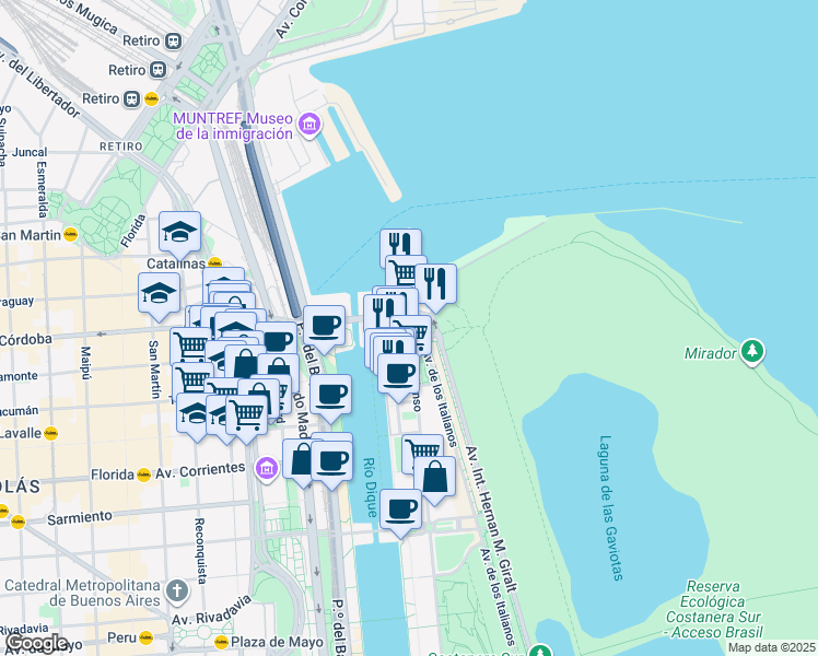 map of restaurants, bars, coffee shops, grocery stores, and more near 51 Juana Manso in Buenos Aires