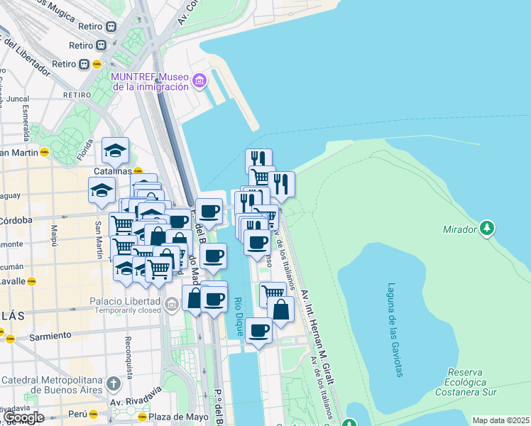 map of restaurants, bars, coffee shops, grocery stores, and more near 51 Juana Manso in Buenos Aires