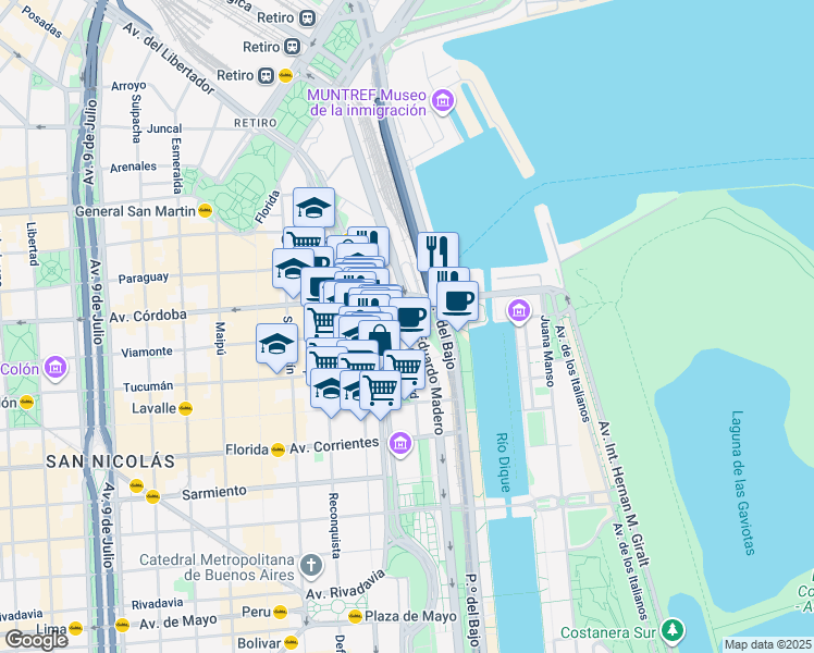 map of restaurants, bars, coffee shops, grocery stores, and more near 710 Bouchard in Comuna 1