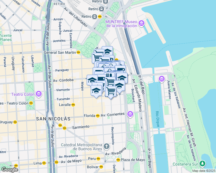 map of restaurants, bars, coffee shops, grocery stores, and more near 425 Viamonte in Buenos Aires