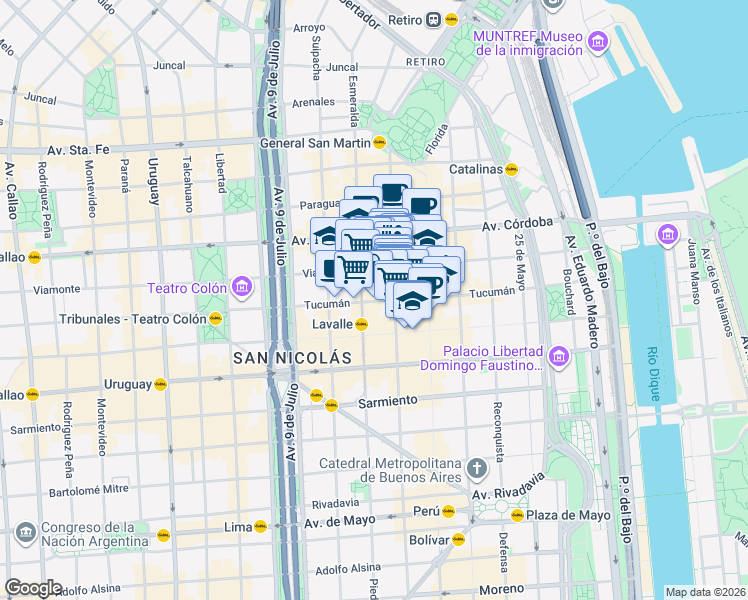 map of restaurants, bars, coffee shops, grocery stores, and more near 753 Tucumán in Buenos Aires